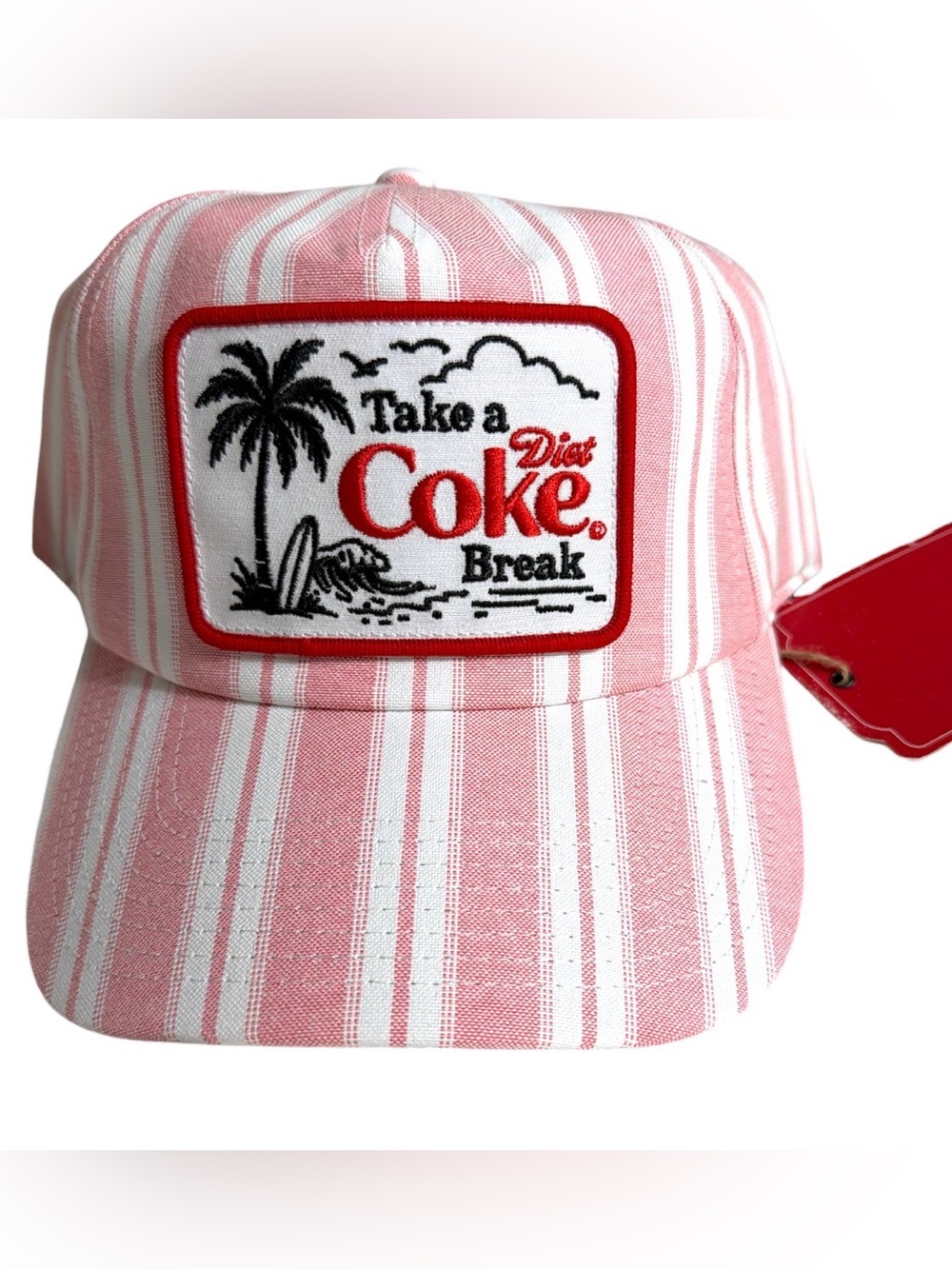 NWT American Needle Pink and White Striped Cap with 'Take a Coke Break' Patch